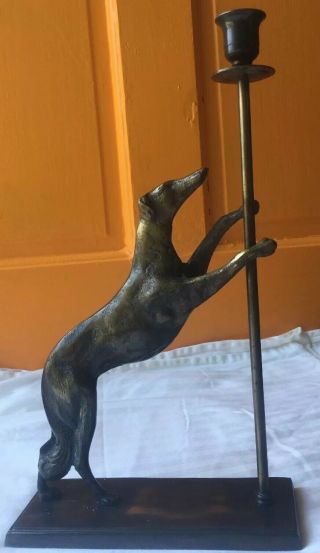 Vintage Art Deco Style Bronze/brass? Greyhound Candle Stick 14”