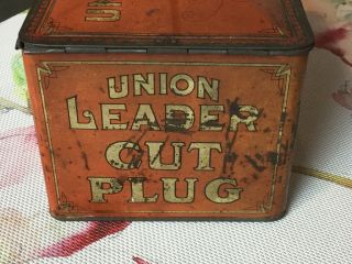 Vintage Union Leader Cut Plug Smoking & Chewing Tobacco Tin Lunch Box Hinged 3