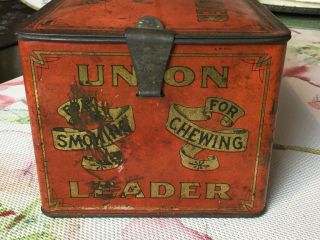 Vintage Union Leader Cut Plug Smoking & Chewing Tobacco Tin Lunch Box Hinged 5