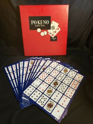 Vintage Po - Ke - No Pokeno Card Game Poker Keno 12 Cards And Box.  No Chips.