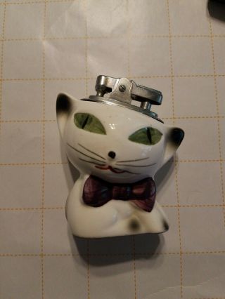 Vintage Porcelain Cat Table Top Lighter Holder Made In Japan.