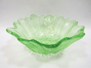 Vintage Indiana Glass 7 " Uranium Green Candy Dish Lily Pons Marigold Sunflower