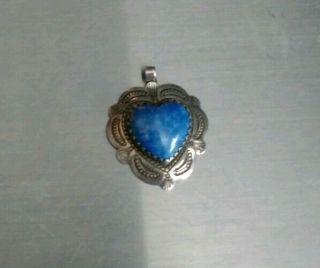 Vintage Q.  T.  Sterling Silver 925 Lapis Lazuli Heart Pendant Charm