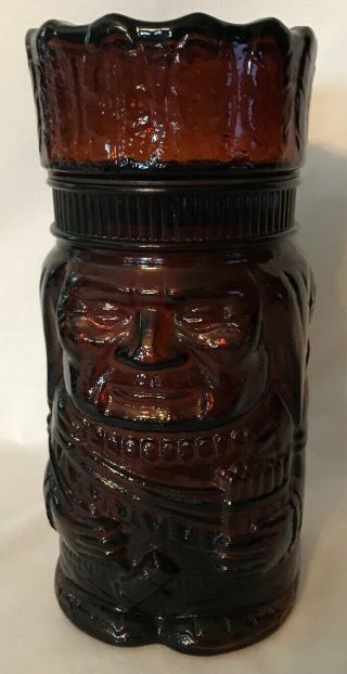 Vtg El Producto Indian Chief Dark Brown Glass Jar Cigar Tobacco Humidor Euc