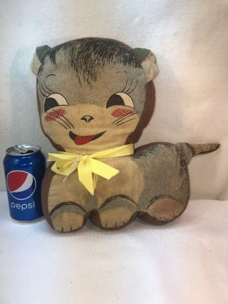 Vtg 1930 - 40’s Handmade Stuffed Grey Tabby Kitten Cat Pillow Cute Doll