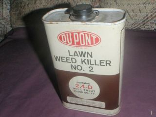 Vtg.  Dupont Lawn Weed Killer 2 Metal Can 1 Qt.  /80 ? Full/opened