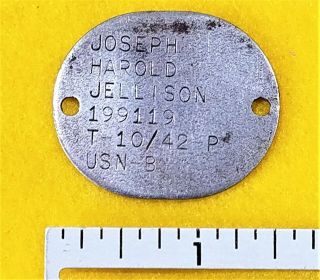 Vintage Personal Wwii Navy Dog Tag For Joseph Harold Jellison