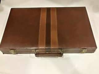 Vintage 70 ' s Skor - Mor Backgammon Game w/rules book Faux Leather Travel Case 4
