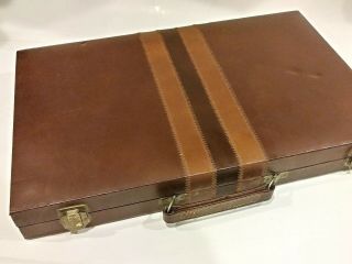 Vintage 70 ' s Skor - Mor Backgammon Game w/rules book Faux Leather Travel Case 6