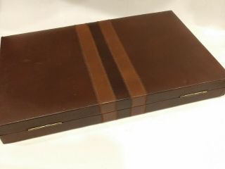 Vintage 70 ' s Skor - Mor Backgammon Game w/rules book Faux Leather Travel Case 7