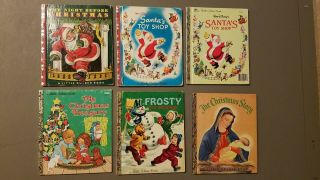 6 Vintage Little Golden Books The Night Before Christmas,  2 Santas Toy Shop,