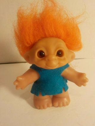 Vintage 1967 Thomas Dam Norfin Troll Doll 5 " Felt Dress Orange Hair