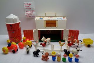 Vintage Fisher Price Little People 915 Farm People Accessories & Extra Animal B