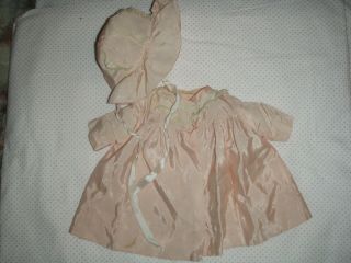 Vtg Pink Satin Baby Doll Coat & Frilly Bonnet Dydee Doll Tiny Tears 15 - 16 "