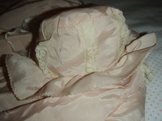 Vtg Pink Satin Baby Doll Coat & Frilly Bonnet Dydee Doll Tiny Tears 15 - 16 