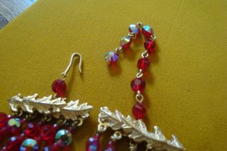 Vintage CASTLECLIFF 5 - Strand AB Red Crystal Necklace and Earrings 5