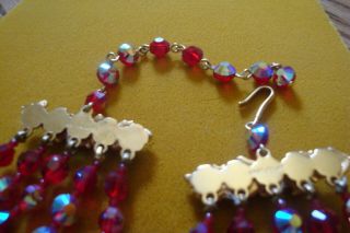 Vintage CASTLECLIFF 5 - Strand AB Red Crystal Necklace and Earrings 6