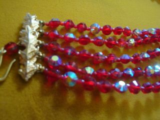 Vintage CASTLECLIFF 5 - Strand AB Red Crystal Necklace and Earrings 8