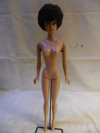 Vintage Barbie Doll Brunette Bubble Cut American Girl? With Stand