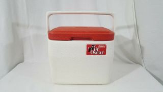Vintage 1985 Coleman Lil Oscar Lunch Box 5272 Mini Cooler Handle White And Red