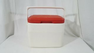 Vintage 1985 Coleman Lil Oscar Lunch Box 5272 Mini Cooler Handle White and Red 3