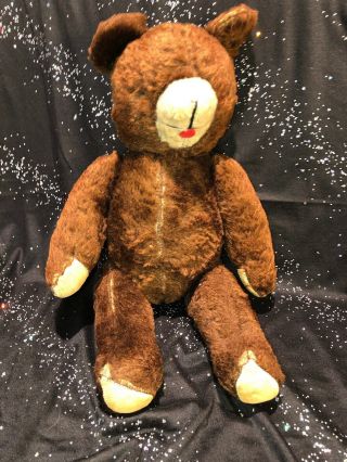 Antique Composition Missing Eyes Chocolate Brown Teddy Bear 16” Inch
