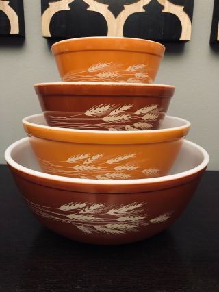 Set Of 4 Vintage Pyrex Mixing Bowls Autumn Harvest 401 402 403 404 Red & Orange