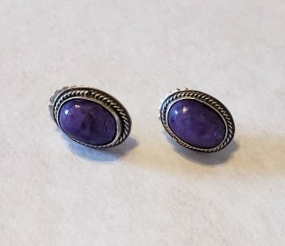 Vintage Native American Sterling Silver And Purple Stone Earrings Signed Ag