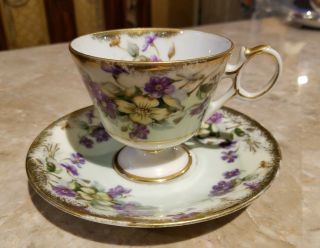 Vintage Royal Sealy Japan Footed Tea Cup Purple Violets And & Dogwood Floral