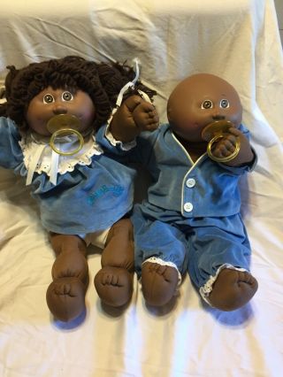 1980s Vintage Cabbage Patch Kids African American Twins Green Dolls Boy Girl