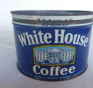 Vintage White House Coffee 1 Lb Keywind Tin Can Boston Mass Right Lid