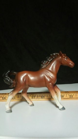Vintage Porcelain Brown Stallion Horse 5 " Tall Figurine Japan Clover Leaf