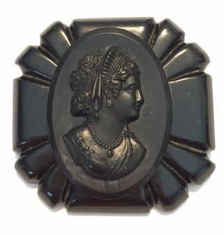 Vintage Antique Victorian Mourning Black Cameo Brooch Pin