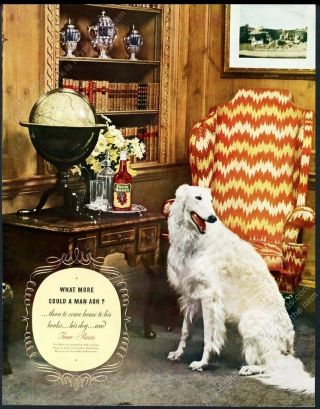 1938 Borzoi Russian Wolfhound Photo Four Roses Whiskey Big Vintage Print Ad