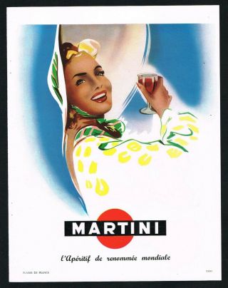 Martini Ad French Lady Cafe Bar Bistro Art 1952 Vintage Print Ad Retro