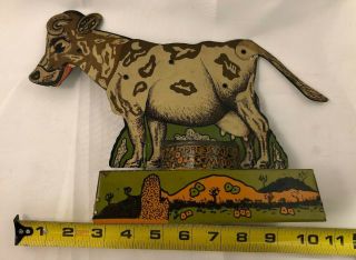 1950s Vintage Tin Cow Toy - “press My Tail And Moo - Oo” - Head And Tail Both Move