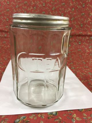 Vtg Hoosier Glass Tea Jar Canister With Aluminum Lid 5” Tall