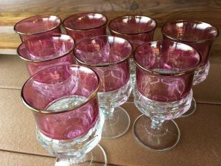 8 Vintage Red Ruby Glass Kings Crown Thumbprint Wine Water Goblet 5 3/4 "