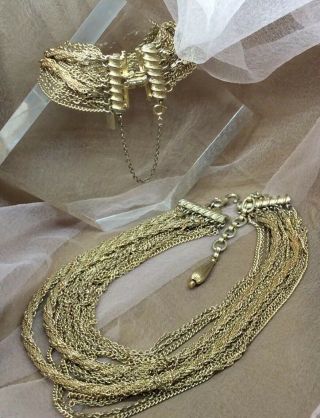 Vintage VENDOME Golden Multistrand Choker Necklace & Bracelet For Minor Repair 3