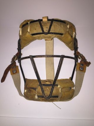 Vintage Baseball Catchers Mask Face Guard Steel Cage Leather Padding Small