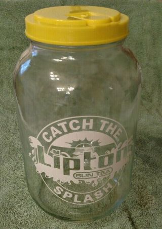 Vintage Lipton Sun Tea Jar " Catch The Splash " One Gallon Jug Yellow Lid Exc