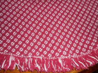 Vintage Oval Woven Loom Red & White Checked Tablecloth 50 " X 72 " Reversible