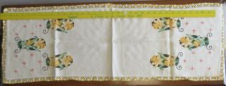 Vintage Linen Embroidered Floral Table Runner W/ Crocheted Edge 36 "