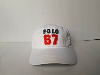 Vintage 67 Polo Sport By Ralph Lauren White Cap Hat Big Red/black Logo