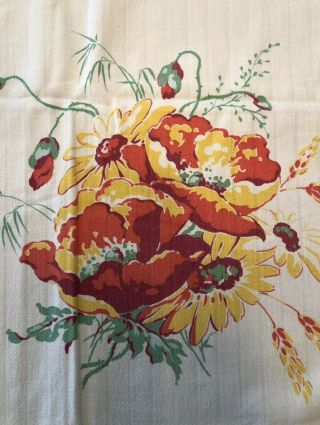 Vintage Orange,  Red & Yellow Floral Print Tablecloth 45” X 48 1/2”