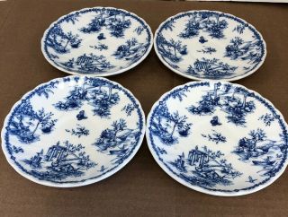 Set Of 4 Plates Churchill Toile Blue English China Vintage Scalloped Cereal