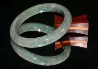 54.  97mm Vintage Burmese Natural Jadeite Jade Bangle Bracelet Light Green C36