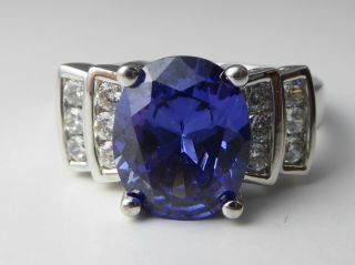 Vintage Silver Cocktail Ring / Purple Cz / Art Deco Style