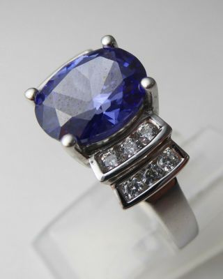 Vintage Silver Cocktail Ring / Purple CZ / Art Deco Style 7