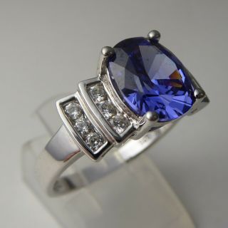 Vintage Silver Cocktail Ring / Purple CZ / Art Deco Style 8